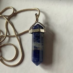 Sodalite Dark Blue Pendant 925 20” Sterling Serpentine Chain Clearing Thoughtful